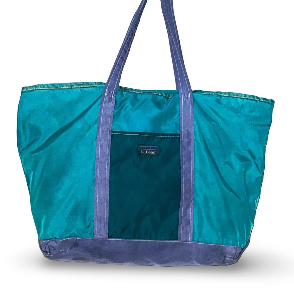LL Bean Everyday Lightweight Tote Bag Teal Blue Nylon Packable Zipper Large